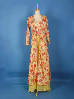 Yellow Floral Printed Palazzo Salwar Suit and Jacket
