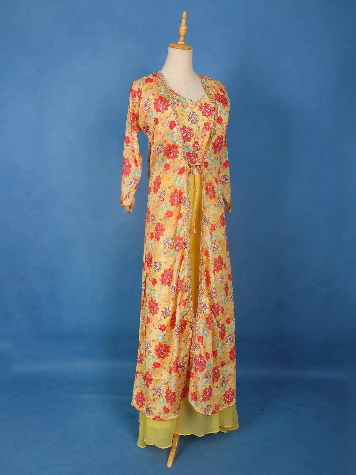 Yellow Floral Printed Palazzo Salwar Suit and Jacket