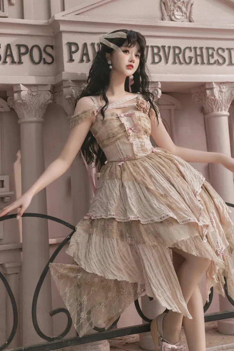 Yellow Sleeveless High Waisted Print Irregular Sweet Lolita Jsk Dress