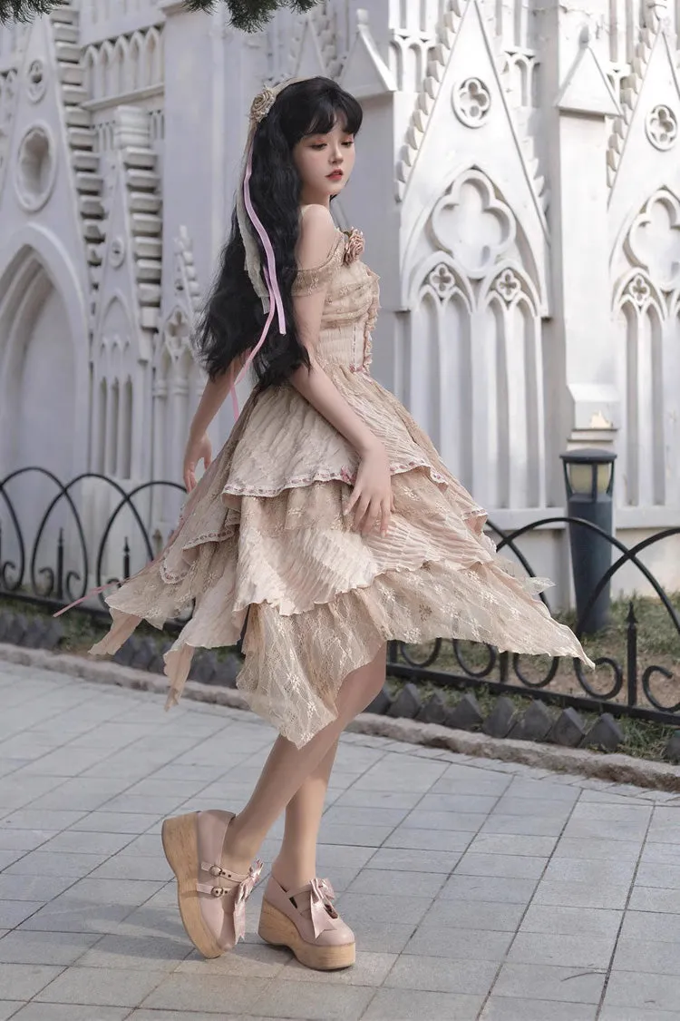 Yellow Sleeveless High Waisted Print Irregular Sweet Lolita Jsk Dress