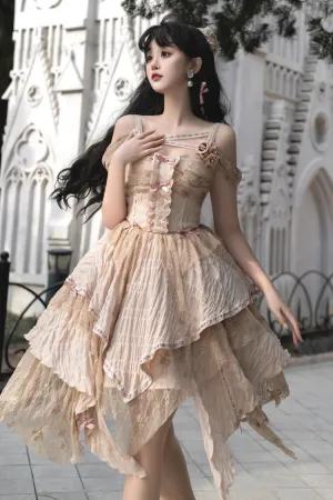 Yellow Sleeveless High Waisted Print Irregular Sweet Lolita Jsk Dress