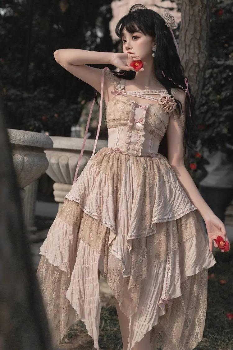 Yellow Sleeveless High Waisted Print Irregular Sweet Lolita Jsk Dress