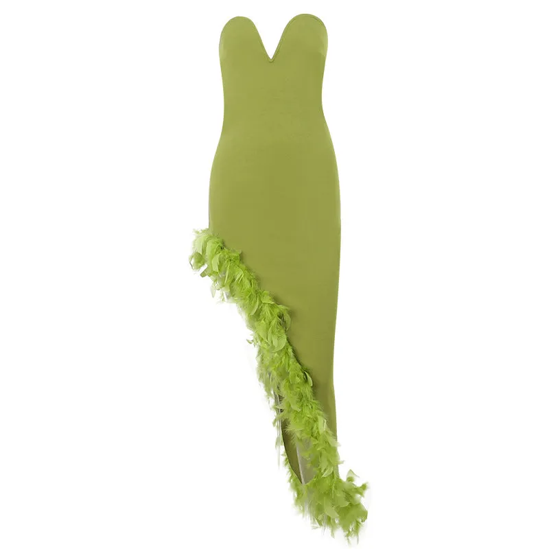 YL23226Spring2023New European and American Hipsters Hot Girl DeepVWomen's Slim-Fit Furry Tube Top Dress