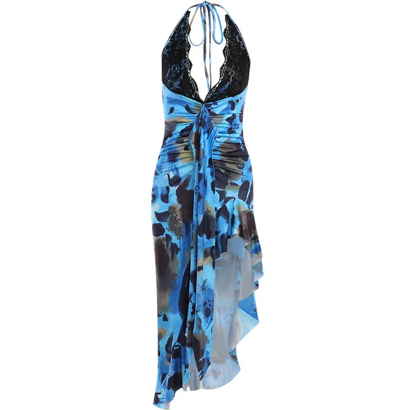 YL23373Summer New Elegant Sexy Slim Fit Backless Dress Women's Fashion Halter Lace Chest Cup Dress