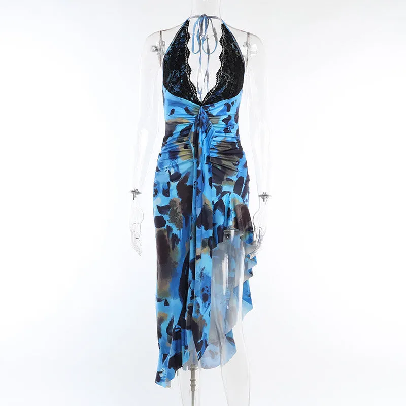 YL23373Summer New Elegant Sexy Slim Fit Backless Dress Women's Fashion Halter Lace Chest Cup Dress