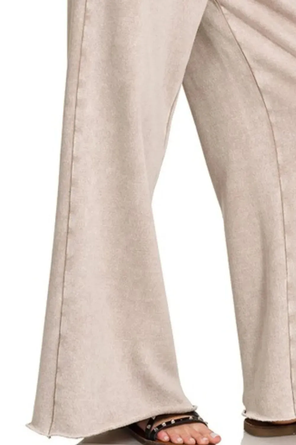 Zenana Acid Wash Fleece Palazzo Sweatpants with Pockets